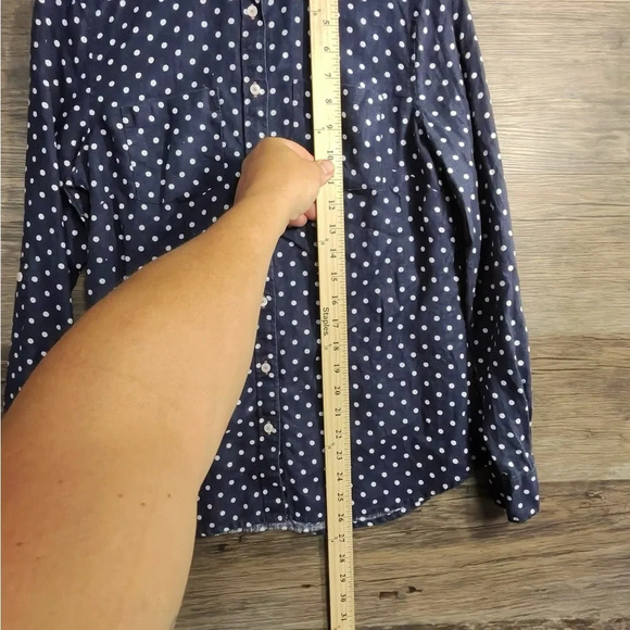 Talbots Navy Blue and White Polka Dot Button Down Shirt - Picture 4 of 7